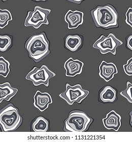Seamless Background with Wavy Round Abstraction. Hand Drawn Music Pattern in Ethnic Style. Vector Psychedelic Illustration with Deformed Circles. Wavy Seamless Pattern for Fabric, Textile, Cloth.
