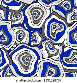 Seamless Background with Wavy Round Abstraction. Hand Drawn Pattern in Ethnic Style. Vector Psychedelic Illustration with Deformed Circles. Wavy Seamless Pattern for Fabric, Textile, Cloth Design.