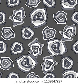 Seamless Background with Wavy Round Abstraction. Hand Drawn Music Pattern in Ethnic Style. Vector Psychedelic Illustration with Deformed Circles. Wavy Seamless Pattern for Fabric, Textile, Cloth.