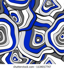 Seamless Background with Wavy Round Abstraction. Hand Drawn Pattern in Ethnic Style. Vector Psychedelic Illustration with Deformed Circles. Wavy Seamless Pattern for Fabric, Textile, Cloth Design.