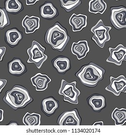 Seamless Background with Wavy Round Abstraction. Hand Drawn Music Pattern in Ethnic Style. Vector Psychedelic Illustration with Deformed Circles. Wavy Seamless Pattern for Fabric, Textile, Cloth.