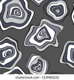 Seamless Background with Wavy Round Abstraction. Hand Drawn Music Pattern in Ethnic Style. Vector Psychedelic Illustration with Deformed Circles. Wavy Seamless Pattern for Fabric, Textile, Cloth.