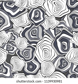 Seamless Background with Wavy Round Abstraction. Hand Drawn Music Pattern in Ethnic Style. Vector Psychedelic Illustration with Deformed Circles. Wavy Seamless Pattern for Fabric, Textile, Cloth.