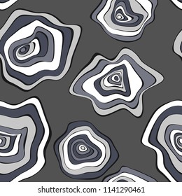 Seamless Background with Wavy Round Abstraction. Hand Drawn Music Pattern in Ethnic Style. Vector Psychedelic Illustration with Deformed Circles. Wavy Seamless Pattern for Fabric, Textile, Cloth.