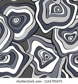 Seamless Background with Wavy Round Abstraction. Hand Drawn Music Pattern in Ethnic Style. Vector Psychedelic Illustration with Deformed Circles. Wavy Seamless Pattern for Fabric, Textile, Cloth.