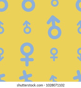 Seamless background for web page, graphic design, catalog or texture, hand drawn sign of male or female. Cartoon style vector.