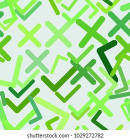 Seamless background for web page, graphic design, catalog or texture, hand drawn tick or cross mark, right or wrong sign. Cartoon style vector.