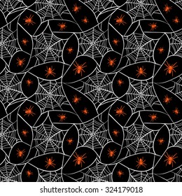 Seamless background with web and spiders. Halloween illustration.