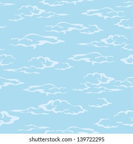 Seamless background, white clouds and blue sky. Vector