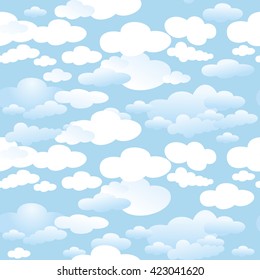 Seamless background of white clouds on a blue sky. 