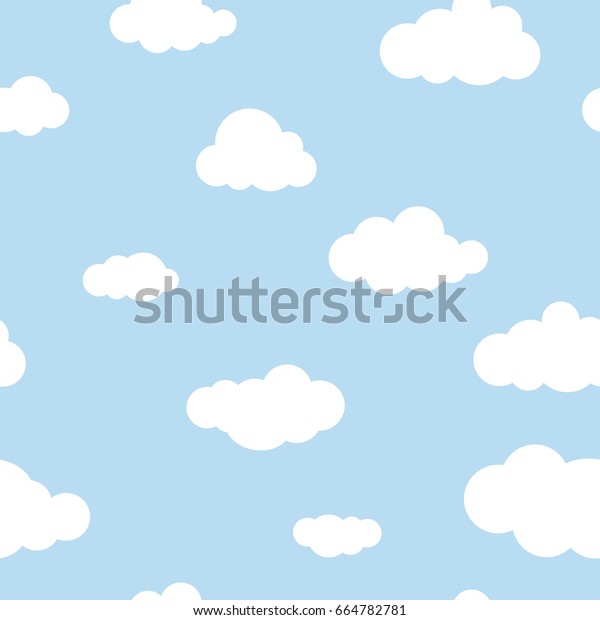 青い空にシームレスな背景と白い雲 曇り模様 ベクターイラスト マンガの天気の壁紙 のベクター画像素材 ロイヤリティフリー 664782781