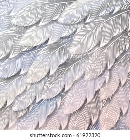 Seamless background of white feathers, close up. Vector illustration.