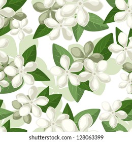 Seamless background with white flowers. Vector illustration.