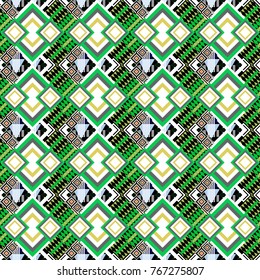 A seamless background. White, green and black texture. Graphic vector pattern. Wallpaper in the geometrical style. Abstract ornament.