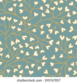 Seamless background with white hearts on turquoise backdrop