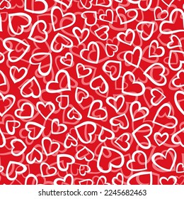 Seamless background with white hearts and red background. Valentine day. Good for card, wallpapers, fabric print
