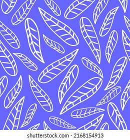 hojas blancas de fondo sin costura sobre un patrón botánico abstracto de fondo azul.fondo transparente monocromo elegante.dibujo con una línea blanca delgada.estilo pizarra. delicado fondo azul moderno