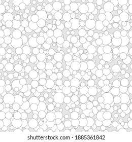 Seamless background with white outline doodle bubbles. Endless digital pattern with simple colourless circles in random order on gray background