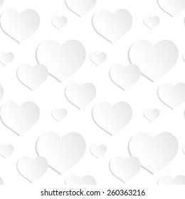 Seamless background of white paper hearts for your design