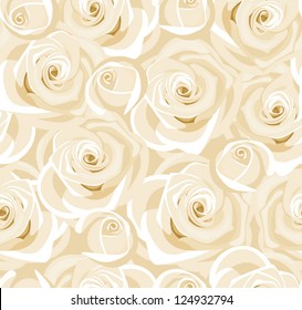 Seamless background with white roses and buds. Vector illustration.