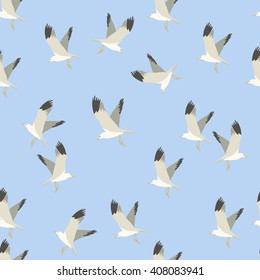 seamless background with white sea-gulls against blue sky