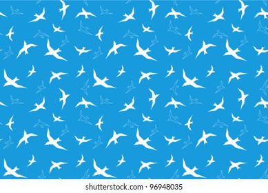 seamless background with white sea-gulls against blue sky