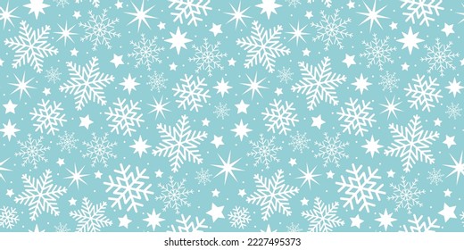 Seamless background with white snowflakes on a blue background. Vector illustration.