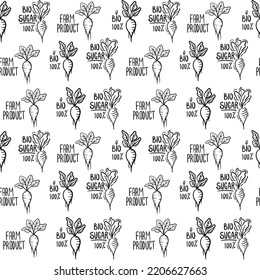 Seamless background of white sugar beets elements. Bio sugar cartoon vector pattern on white background.
