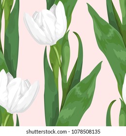 Seamless background with white tulips
