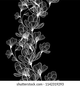 Seamless background of white tulips on a black background