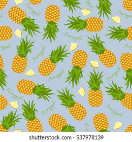 Seamless background of whole pineapples and pineapple slices. Pattern.
