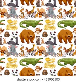 Seamless background with wild animals illustration
