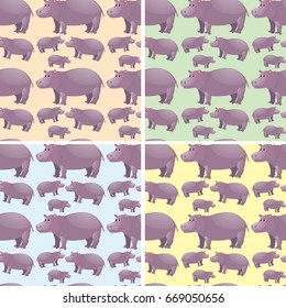 Seamless background with wild hippo