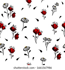 A seamless background of wildflowers. Vector illustration