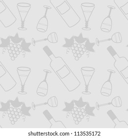 seamless background with wine bottle, bowls and grape