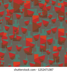 Seamless background with wine bottles and glasses.