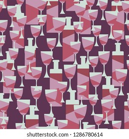 Seamless background with wine bottles and glasses.