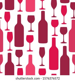 Seamless background with wine bottles and glasses. Winery bright colors pattern for web, poster, textile, print and other design