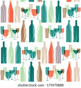 seamless background with wine bottles and glasses