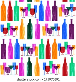 seamless background with wine bottles and glasses