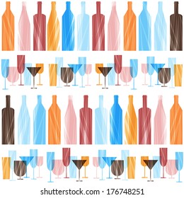 seamless background with wine bottles and glasses