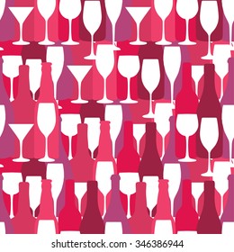 Seamless background with wine and cocktail bottles and glasses