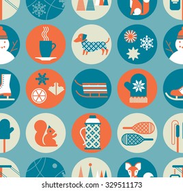 Seamless background with winter activity silhouettes.
