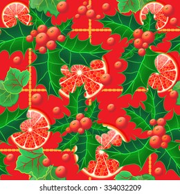 Seamless background for winter and christmas theme with holly