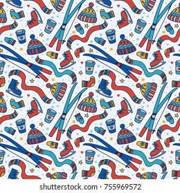 seamless background for winter leisure, games and sports, vector illustration