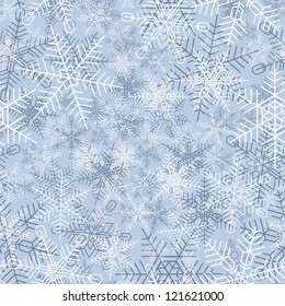 Seamless background of winter snowfall (10 different types of snowflakes).