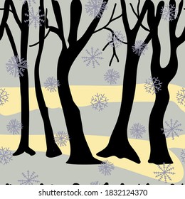 seamless background with winter trees, vector design for paper, fabric