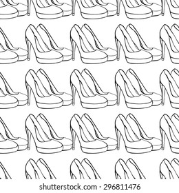 Seamless background of Women's shoes. Sketch. Vector illustration