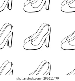 Seamless background of Women's shoes. Sketch. Vector illustration