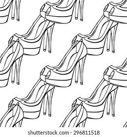 Seamless background of Women's shoes. Sketch. Vector illustration